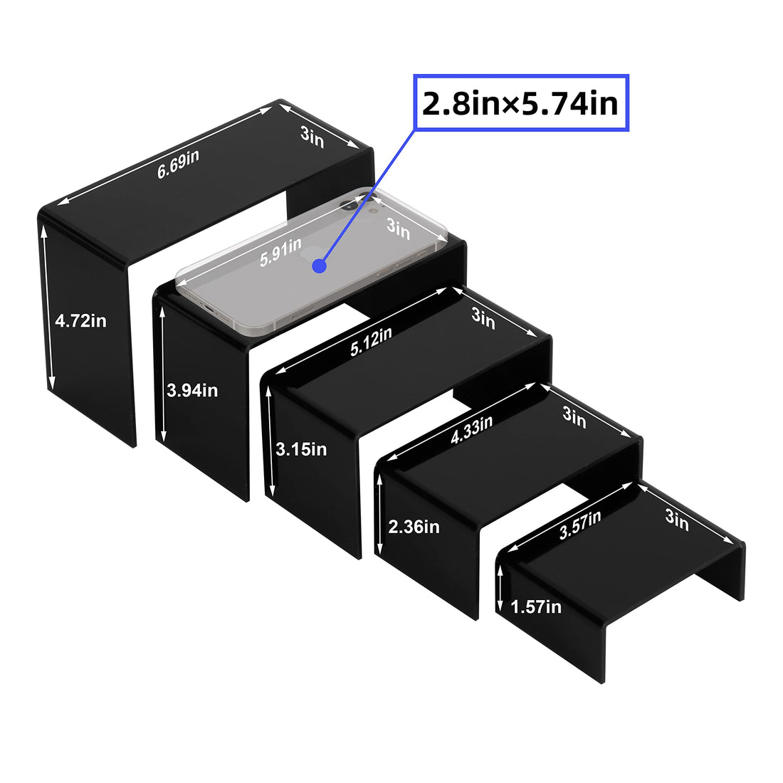 Black Acrylic Display Riser Stairs, 5 Sizes, 2 Sets (10 Pcs) – view 3
