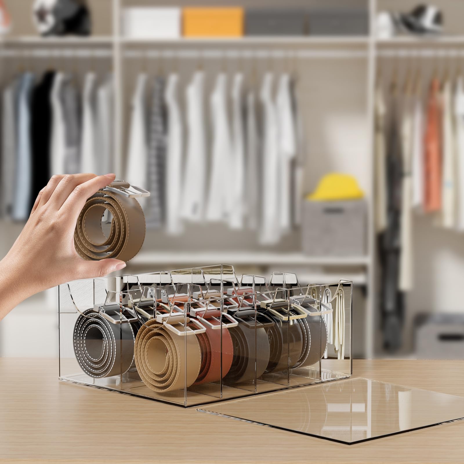 Clear Acrylic Belt Organizer, 10 Compartments — 10 Compartments – view 6
