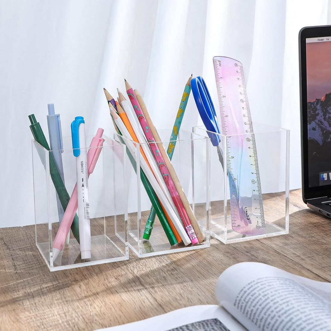 Clear Acrylic Square Pen Holder Set of 3 — PENCIL-HOLDER-D6 – view 5