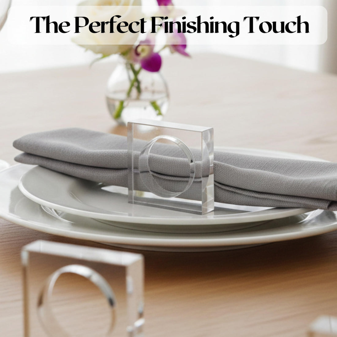 CLEENTABLE Napkin Ring Holders, Napkin Rings Set of 12, Transparent Acrylic, Round, Modern Style