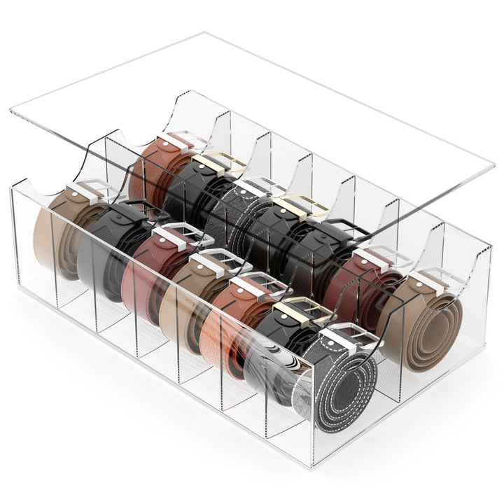 Clear Acrylic Belt Organizer, 10 Compartments — 14 Compartments