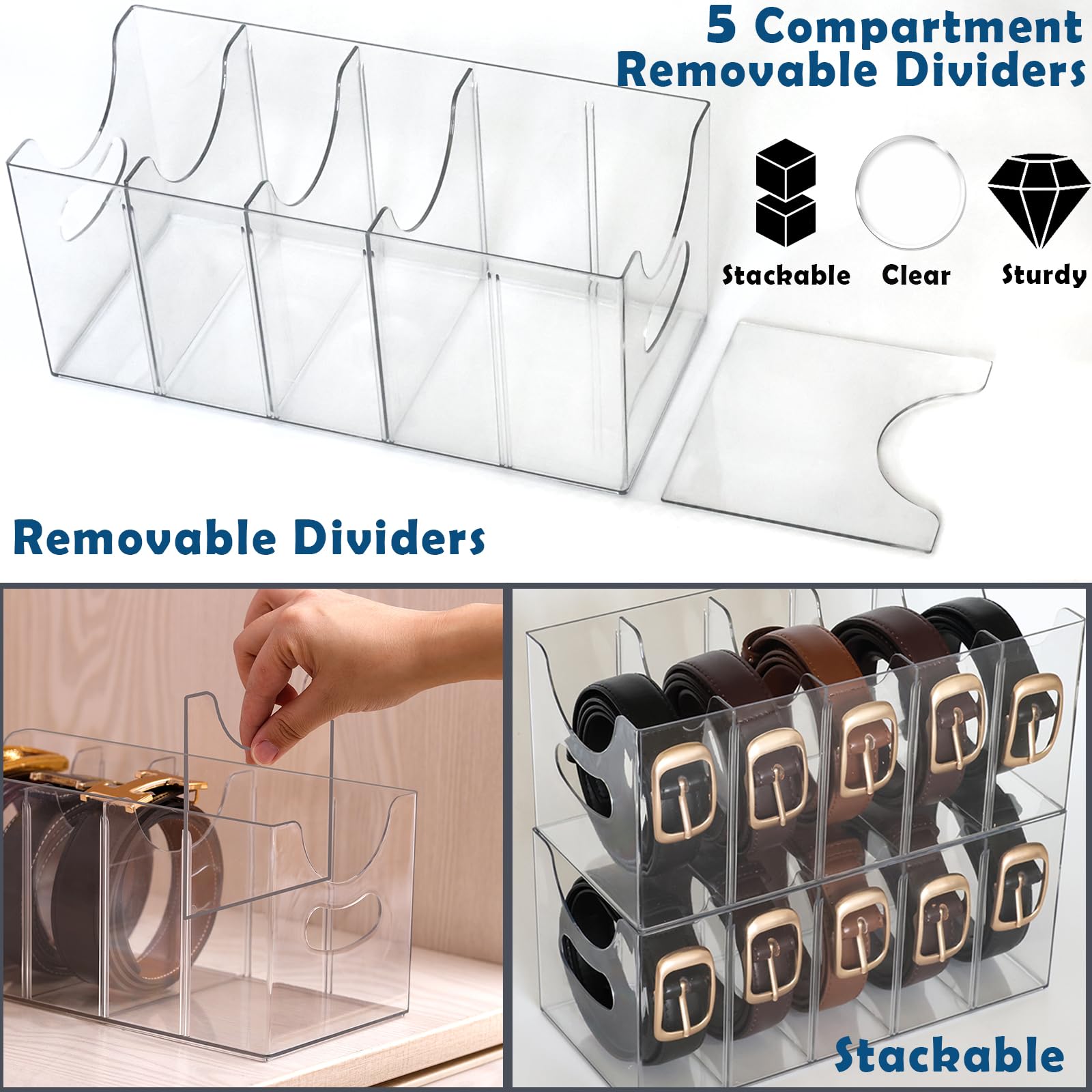 Clear Acrylic Belt Organizer, 5-Slot, 2-Pack — Belt Organizer 1 – view 3