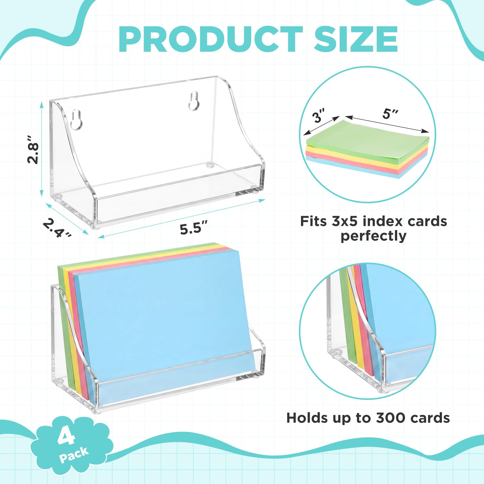 Clear Acrylic Index Card Holder for 3 × 5 in Cards, Pack of 4 – view 2