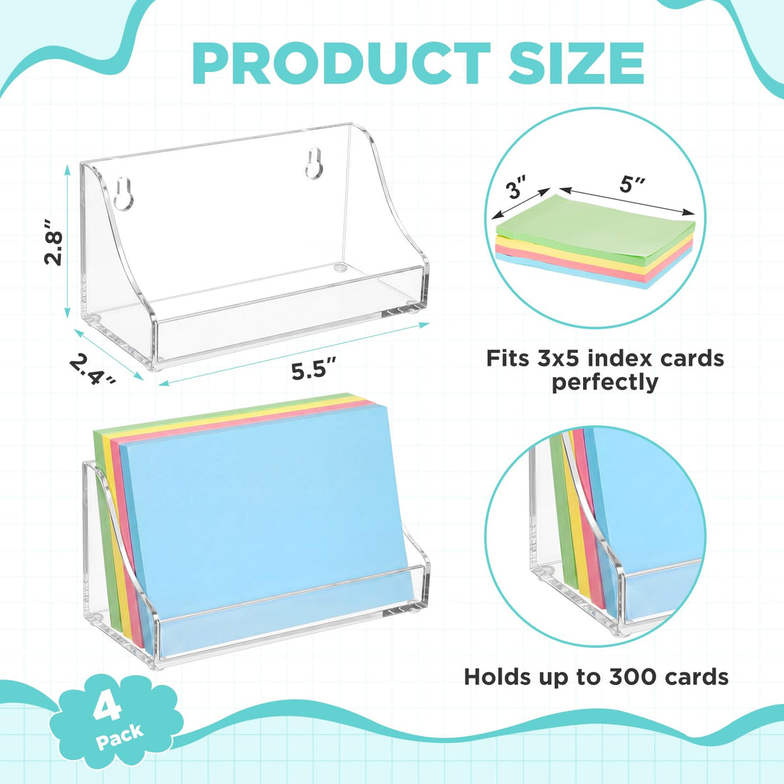 Clear Acrylic Index Card Holder for 3 × 5 in Cards, Pack of 4 – view 2