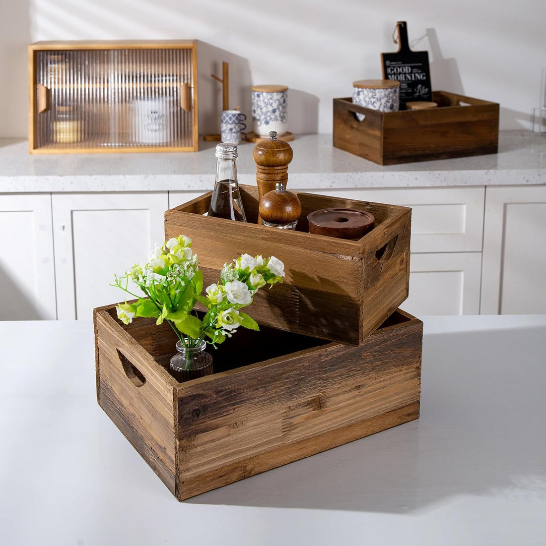 Rustic Solid Wood Nesting Storage Crates, Set of 3 – view 9