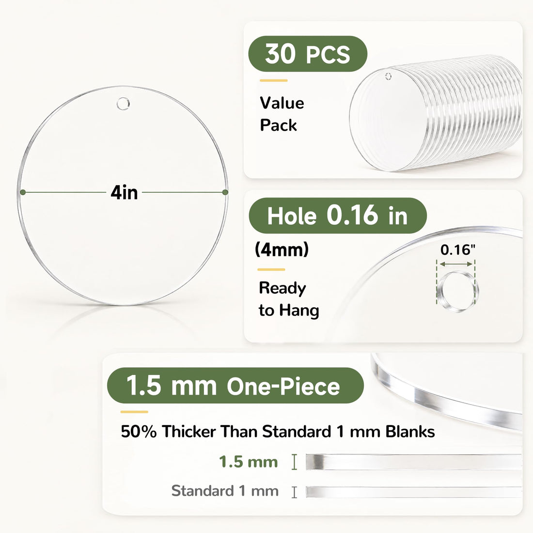 4-Inch Acrylic Ornament Blanks, Pack of 30 – view 2
