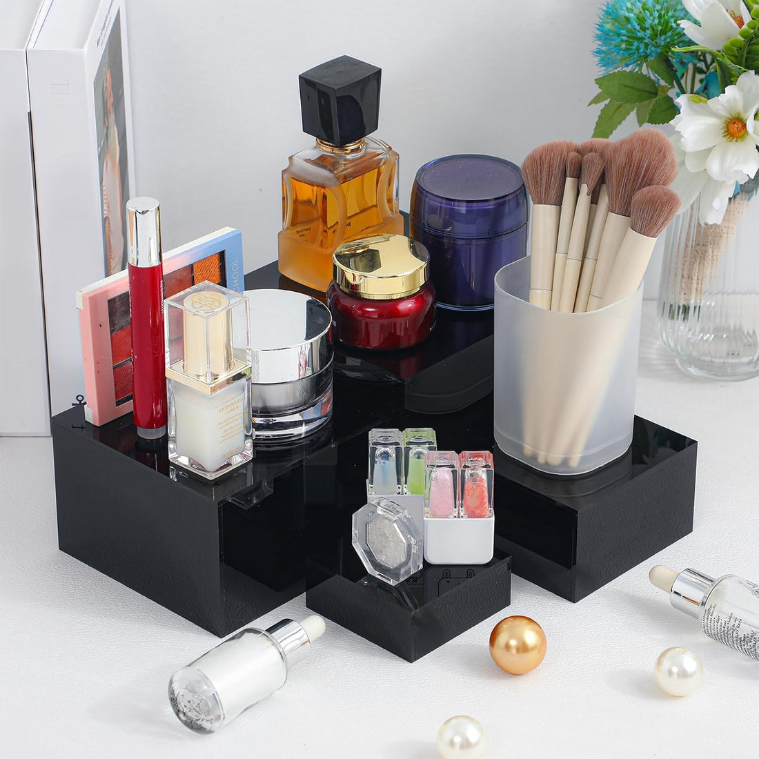 Black Acrylic Nesting Buffet Risers, 6 Sizes, Set of 6
