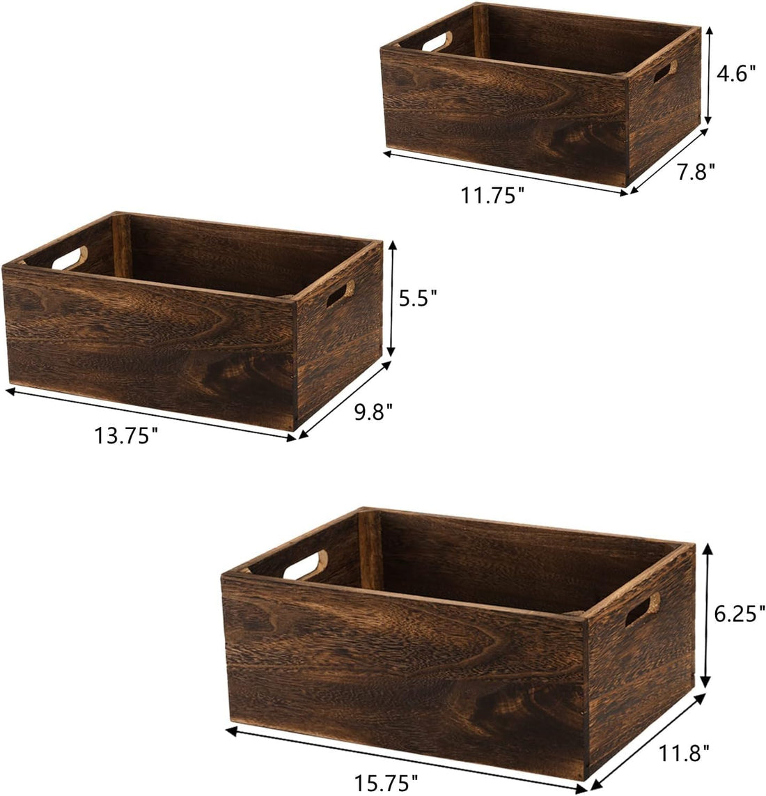 Rustic Solid Wood Nesting Storage Crates, Set of 3 – view 2