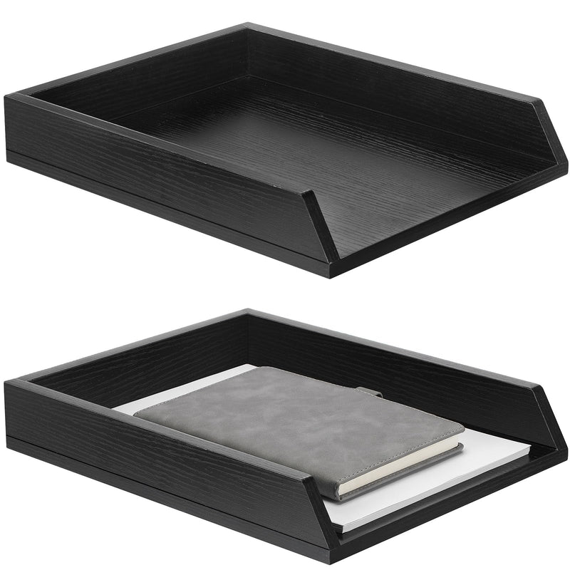 DoubleFill 2 Pcs Wooden Letter Tray 2 Tier Letter-Size Desk Tray, Black
