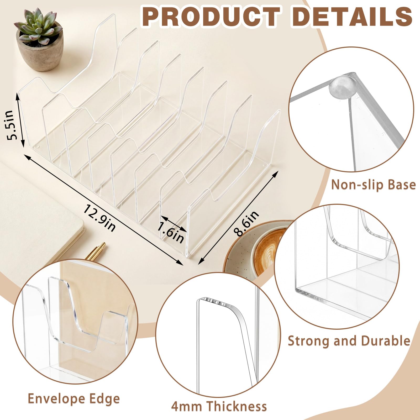 Clear Acrylic Desktop File Sorter, 7 Sections – view 2