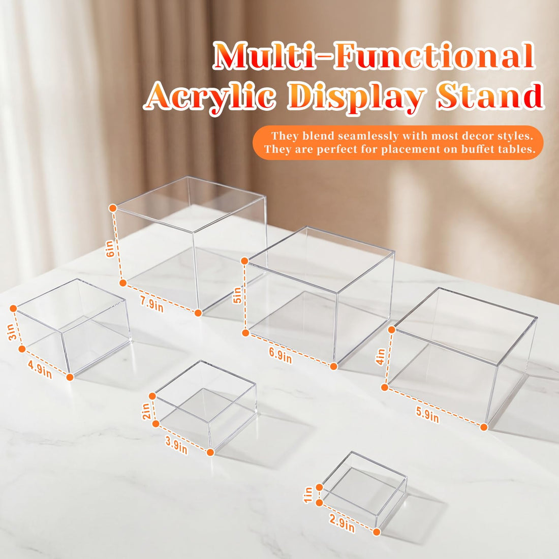 Clear Acrylic Nesting Display Risers, 6 Sizes, Set of 6 – view 3