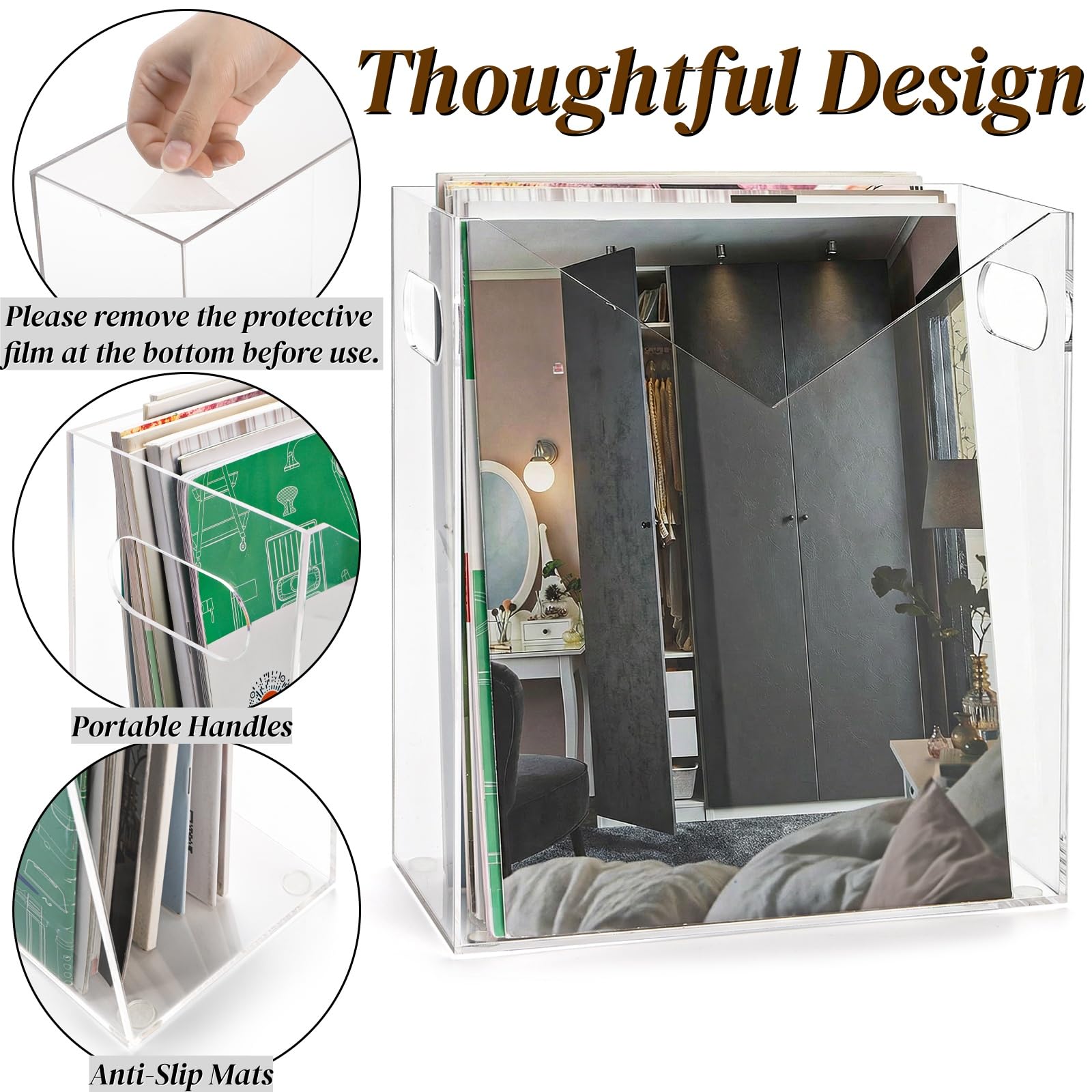 Clear Acrylic V-Front Magazine Holder with Handles – view 3