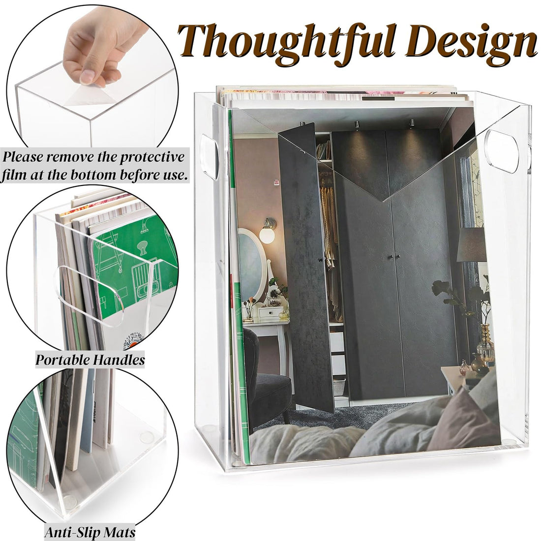 Clear Acrylic V-Front Magazine Holder with Handles – view 3
