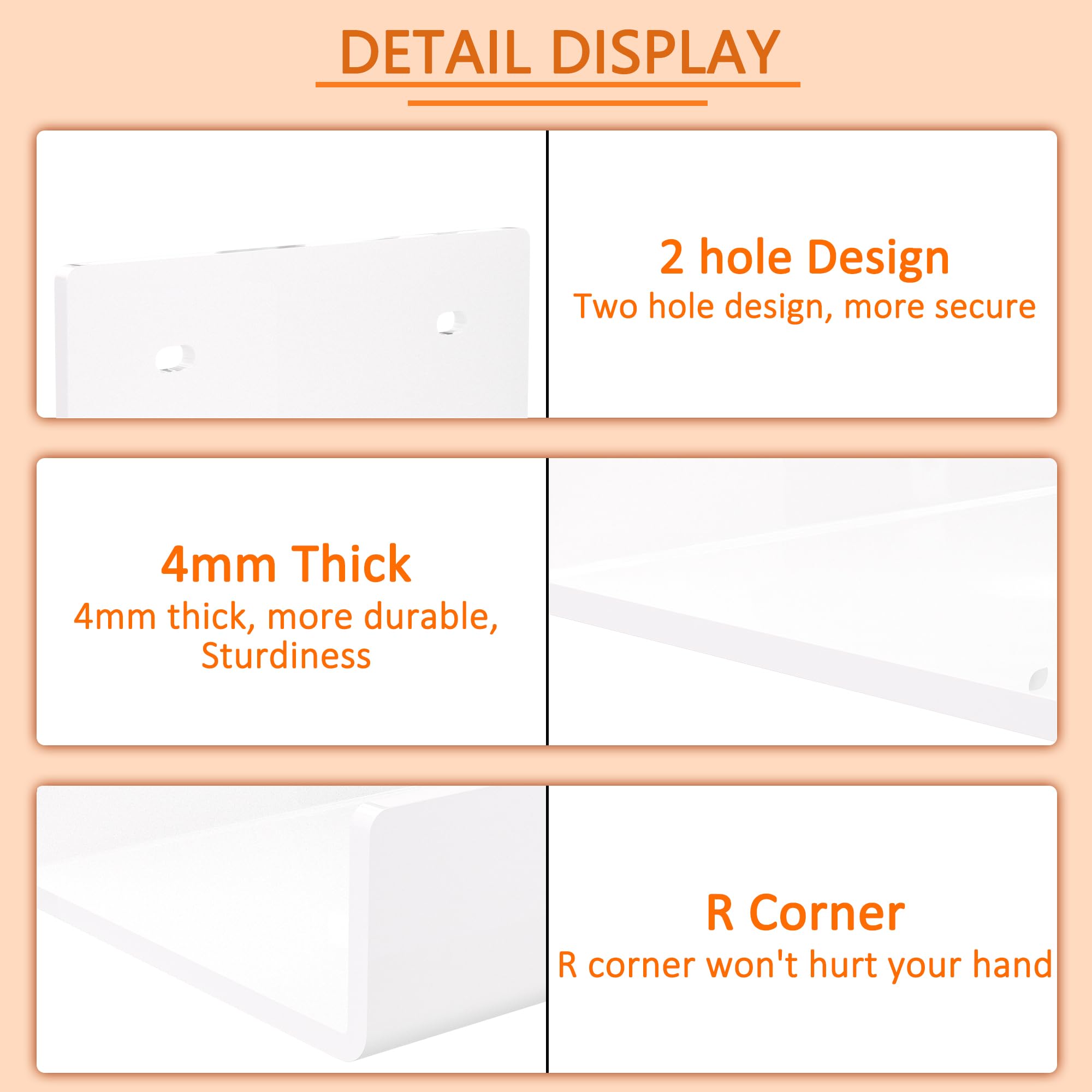 Mini L-Shape Acrylic Wall Shelves, Pack of 2 — 5 inch White – view 3