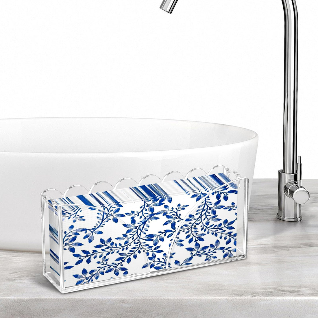 Acrylic Guest Towel Holder Scalloped Tray Set of 2 for Bathroom Clear Waterproof Disposable Paper Hand Towel Napkin Holder Stand with Non-Slip Pads for Table Home Kitchen Vanity Counter Hotel