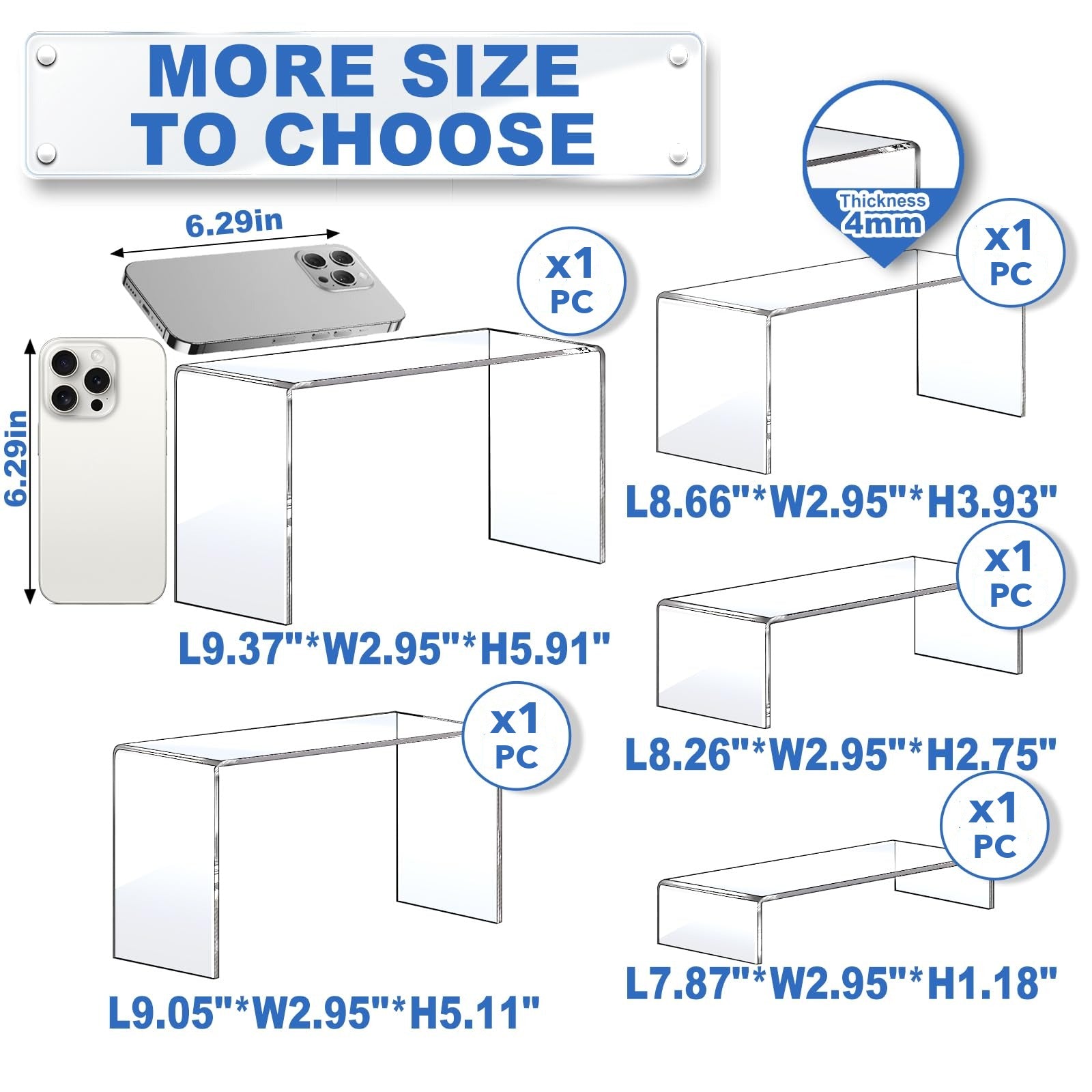 Clear Acrylic Display Riser Stairs, 5 Tiers, 2 Sets (10 Pcs) – view 3