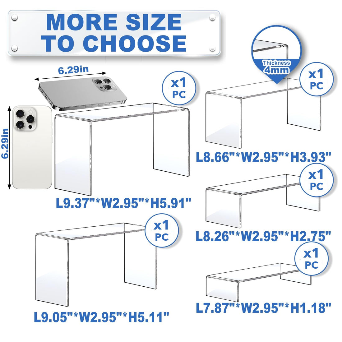 Clear Acrylic Display Riser Stairs, 5 Tiers, 2 Sets (10 Pcs) – view 3
