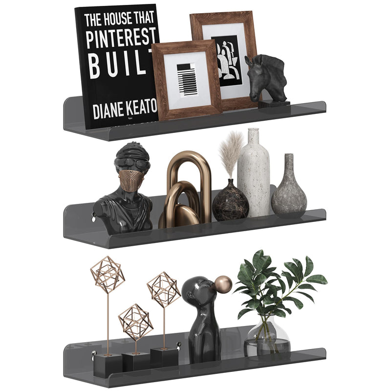 15-Inch Floating Wall Shelves, Clear Black, 3 Pk – Yosham