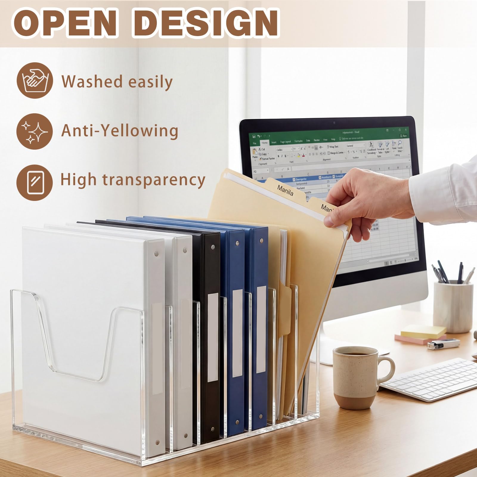 Clear Acrylic Desktop File Sorter, 7 Sections – view 3
