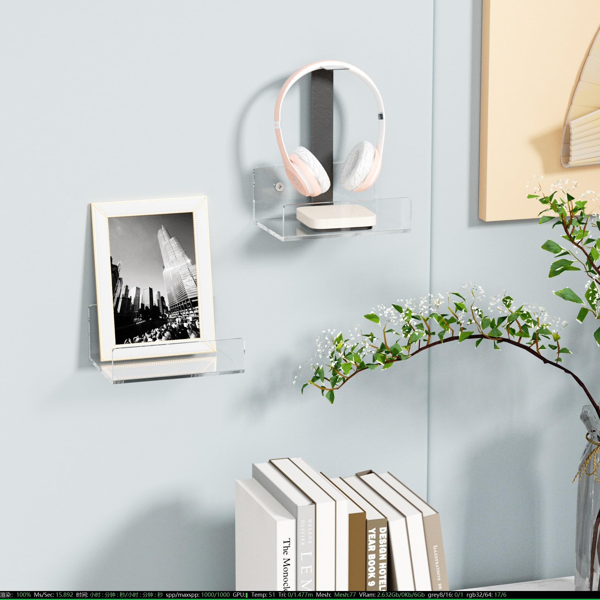Mini L-Shape Acrylic Wall Shelves, Pack of 2 — 5 inch Clear – view 4