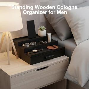 OIKASSU Cologne Organizer for Men,Wood Organizer with Drawer,Black