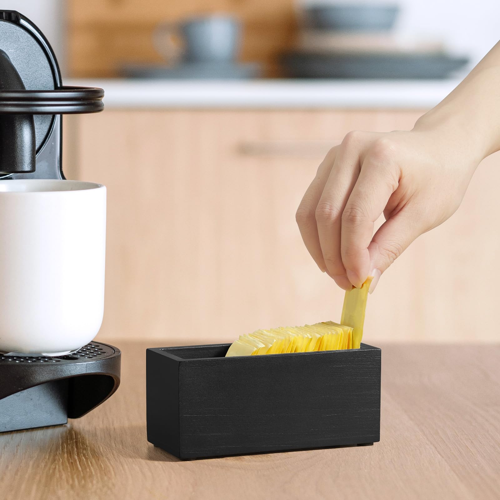 Black Wood Sugar Packet Holder for Coffee Bar – view 5