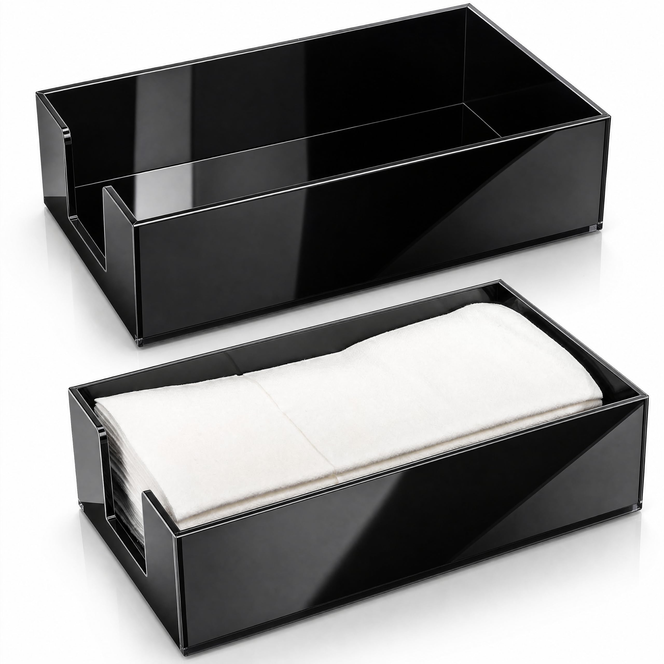 Black Glossy Rectangular Acrylic Napkin & Guest Towel Tray, Pack of 2