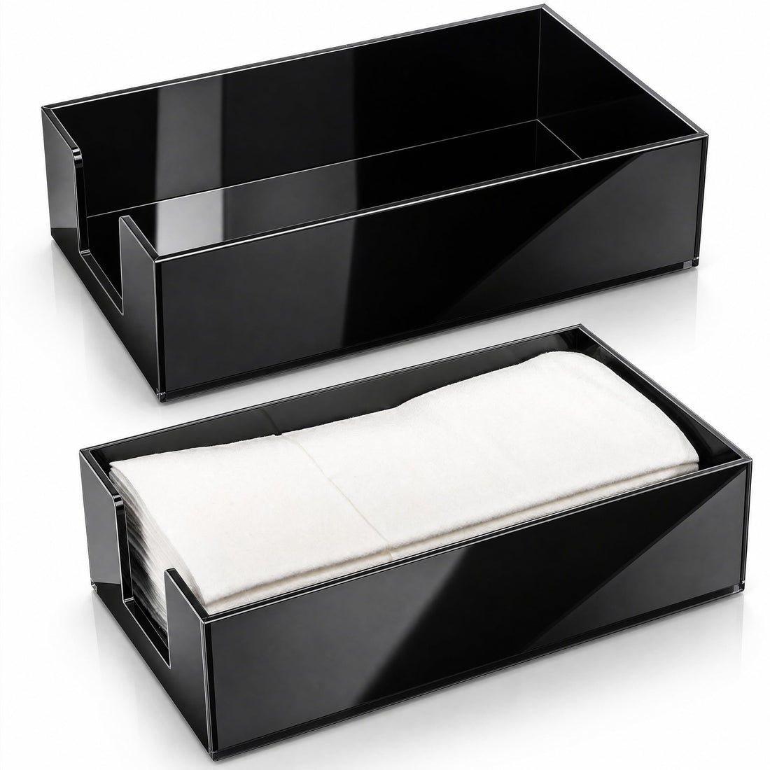 Black Glossy Rectangular Acrylic Napkin & Guest Towel Tray, Pack of 2