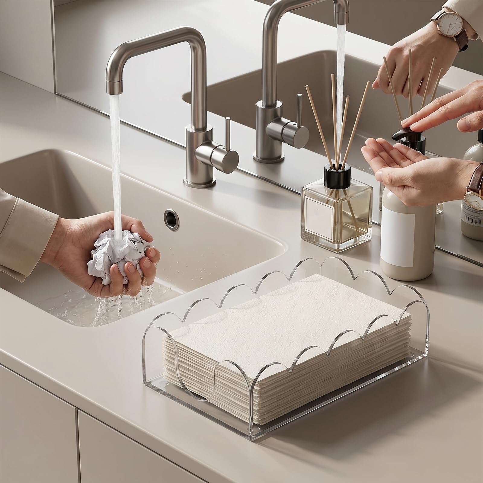 2 Pack Acrylic Napkin Holder, Scalloped Tray for Bathroom Kitchen Dining