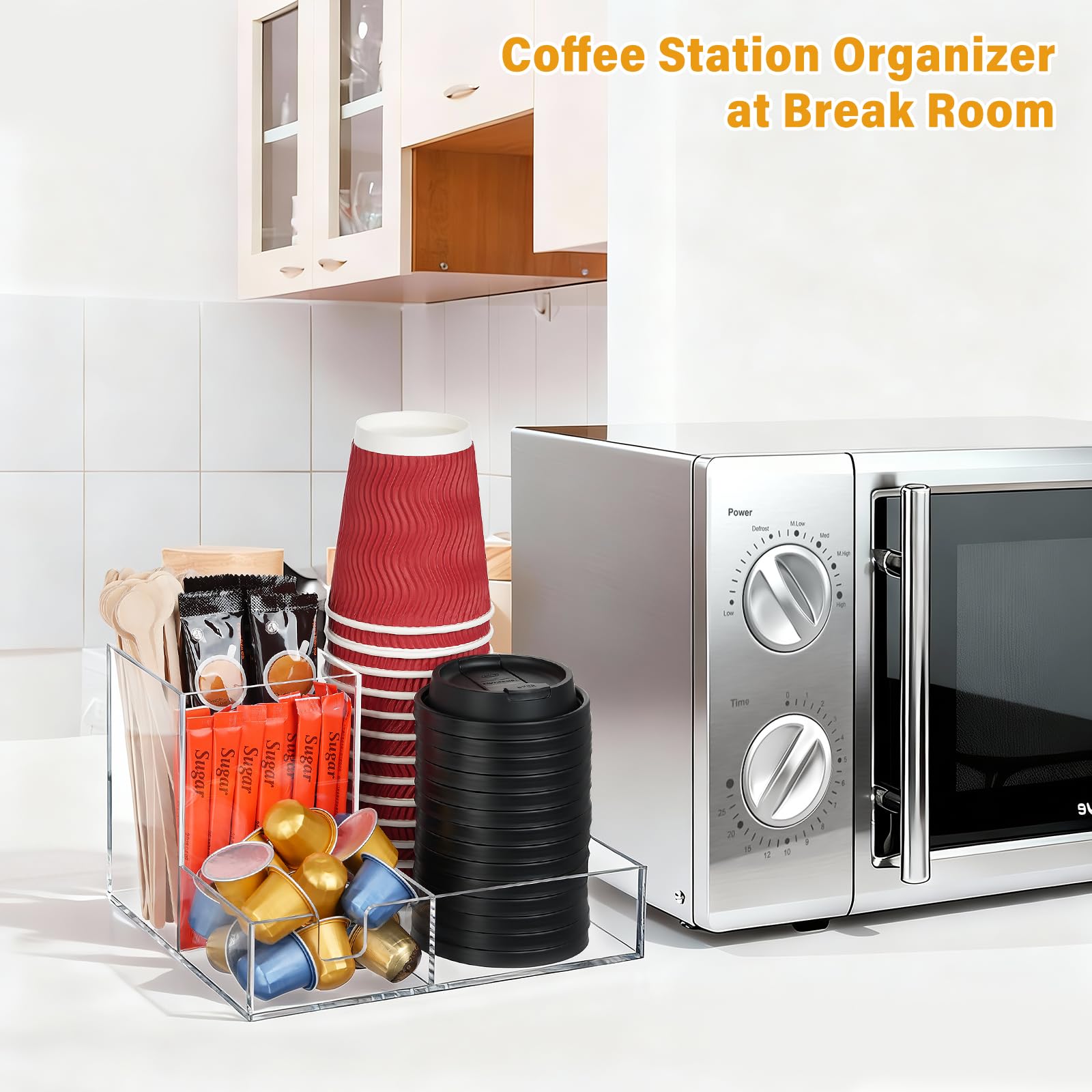 Clear Acrylic L-Shape Coffee Station Organizer for Cups, Lids & Pods – view 8