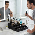 Black Wood Cologne Organizer with Drawer, 3 Tier