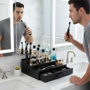 OIKASSU Cologne Organizer for Men,Wood Organizer with Drawer,Black