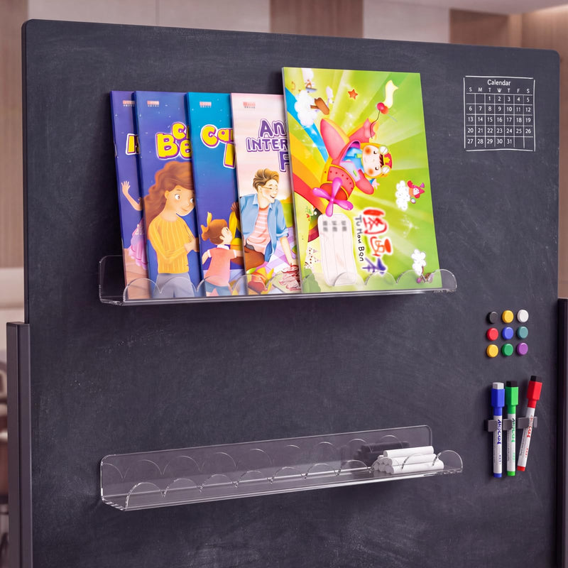 YooNotee 2 Pcs Scalloped Magnetic Book Shelf for Whiteboard 15.8 Inch Reusable Acrylic Floating Bookshelves Magnetic Book Jar Holder for Whiteboard Refrigerator Office Teacher Kitchen (Clear)