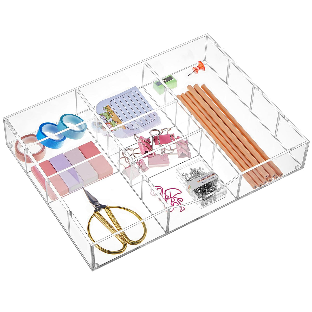 Clear Acrylic Drawer Organizer, 9 Compartments – Yosham