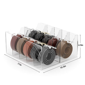 ACRYDECOR Large Acrylic Belt Organizer, Clear 10 Compartments Belt Storage for Closet with Dust Cover, Clear Belt Container Display Holder
