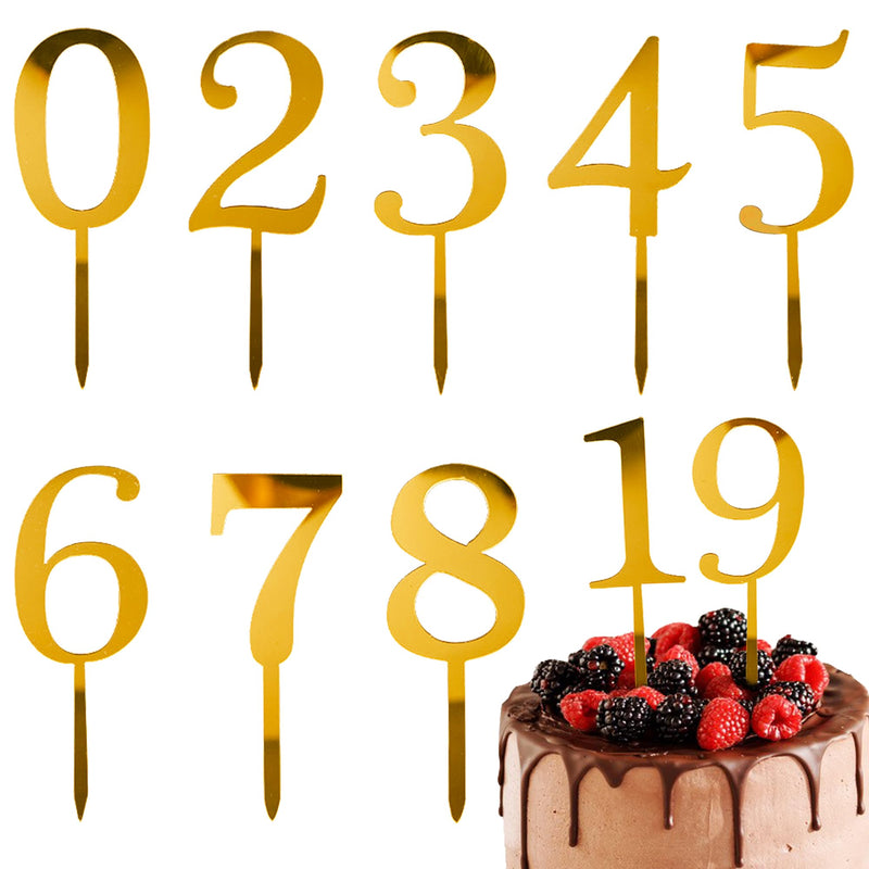 0-9 Number For Cake Topper,10 Pcs Gold Acrylic Number Cake Topper for Birthday Party Wedding Anniversary Cake Decorations