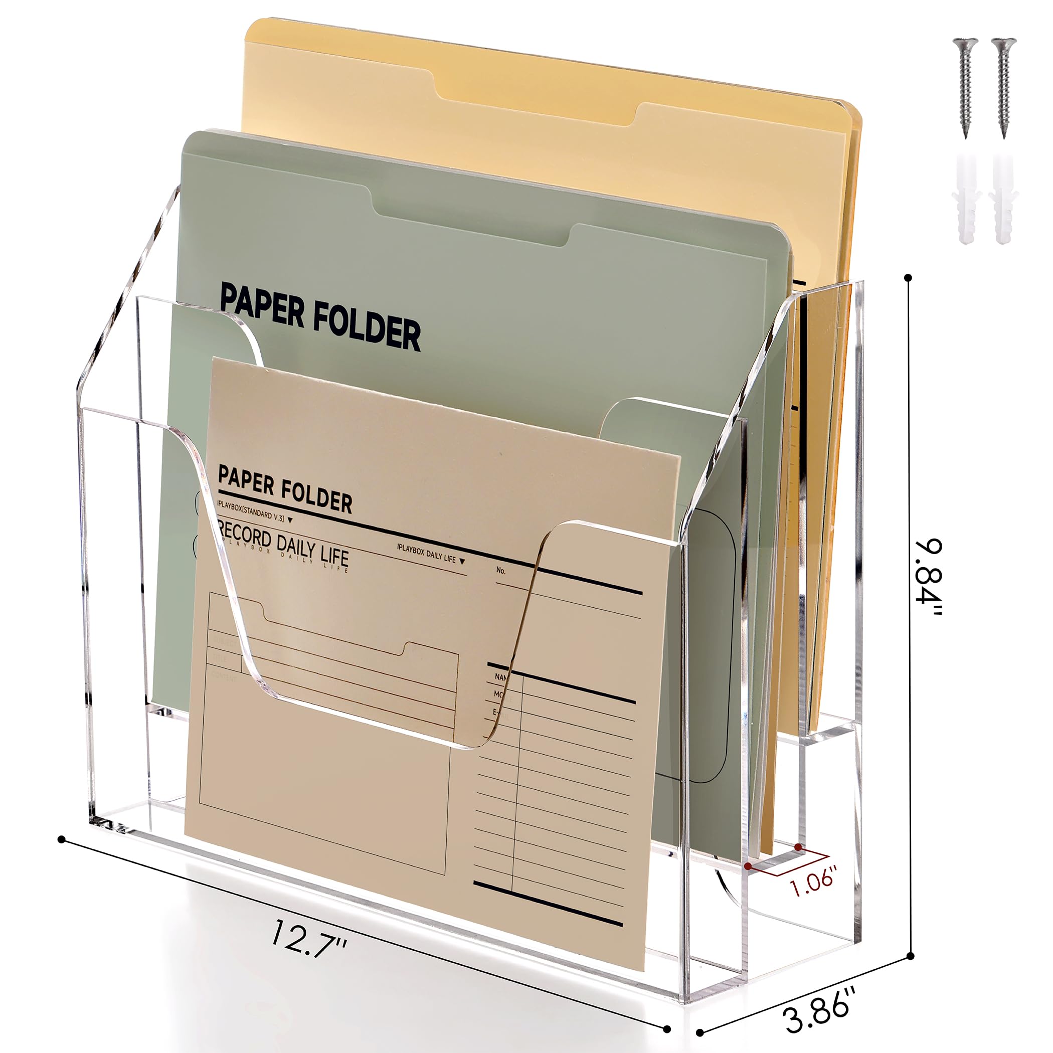 Clear Acrylic Wall-Mount File & Mail Organizer, 3 Tier – view 3