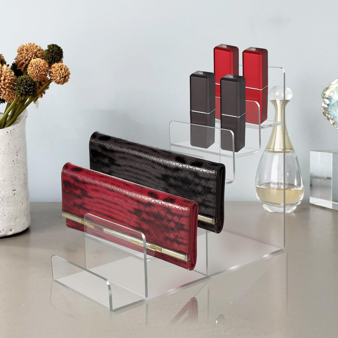 Clear Acrylic 4-Tier Wallet & Handbag Display Stand