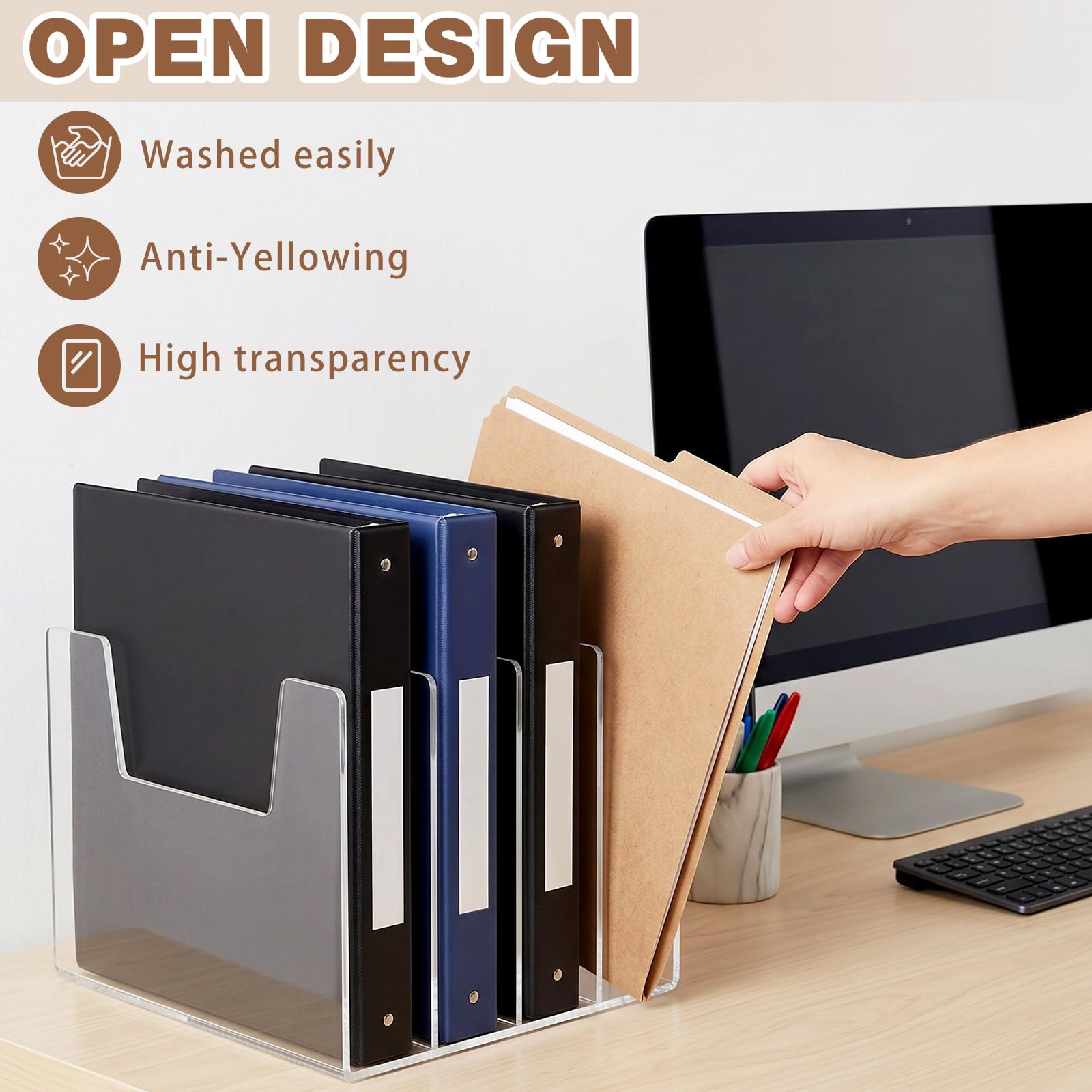 Clear Acrylic Desktop File Sorter, 4 Sections – view 3