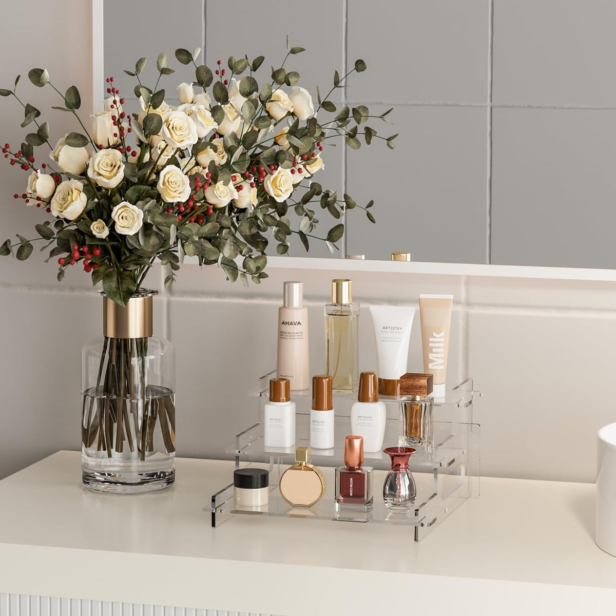 The vanity, in steps