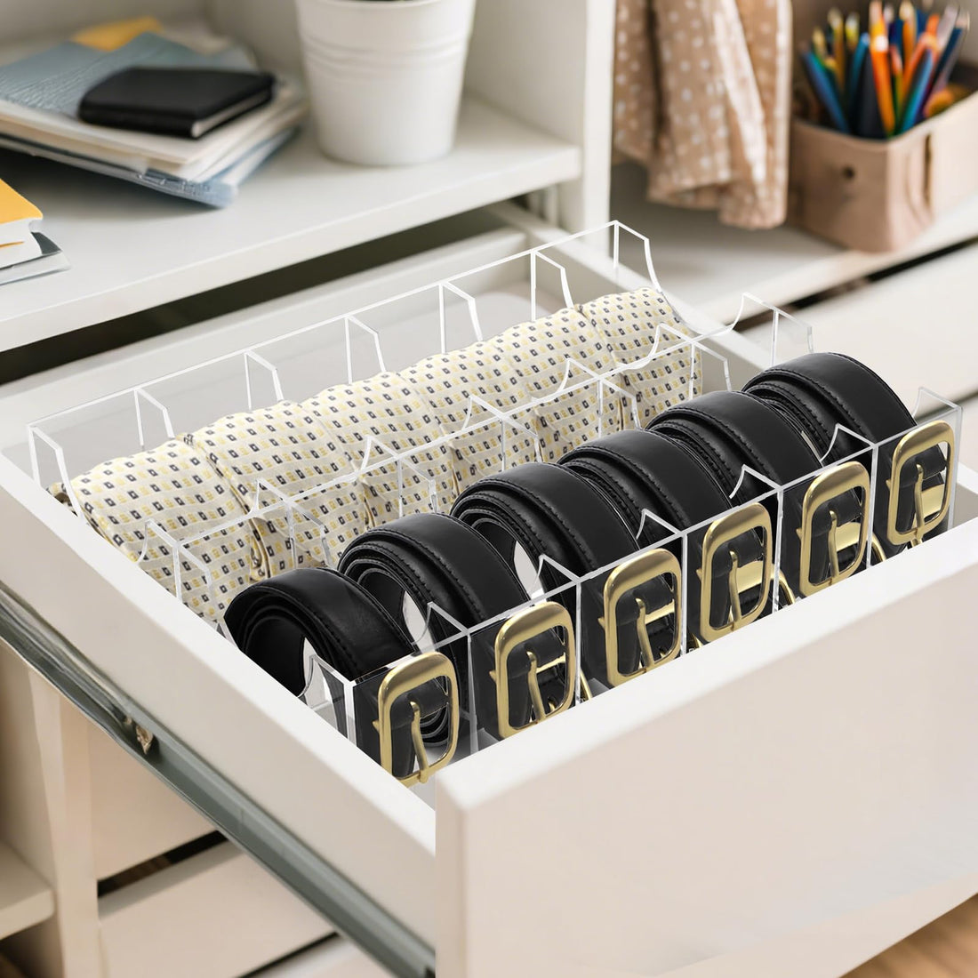 Acrylic Belt Organizer, 12 Compartments, Clear – view 8