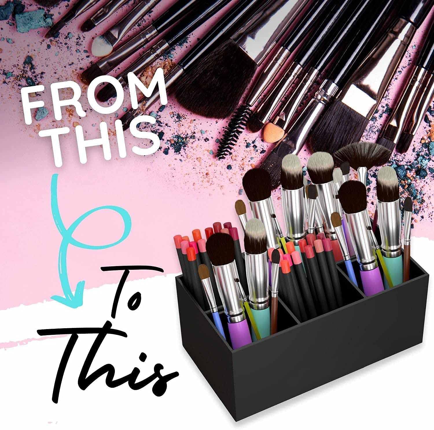 Acrylic Makeup Brush Holder, 6 Slots — Clear — Black – view 5