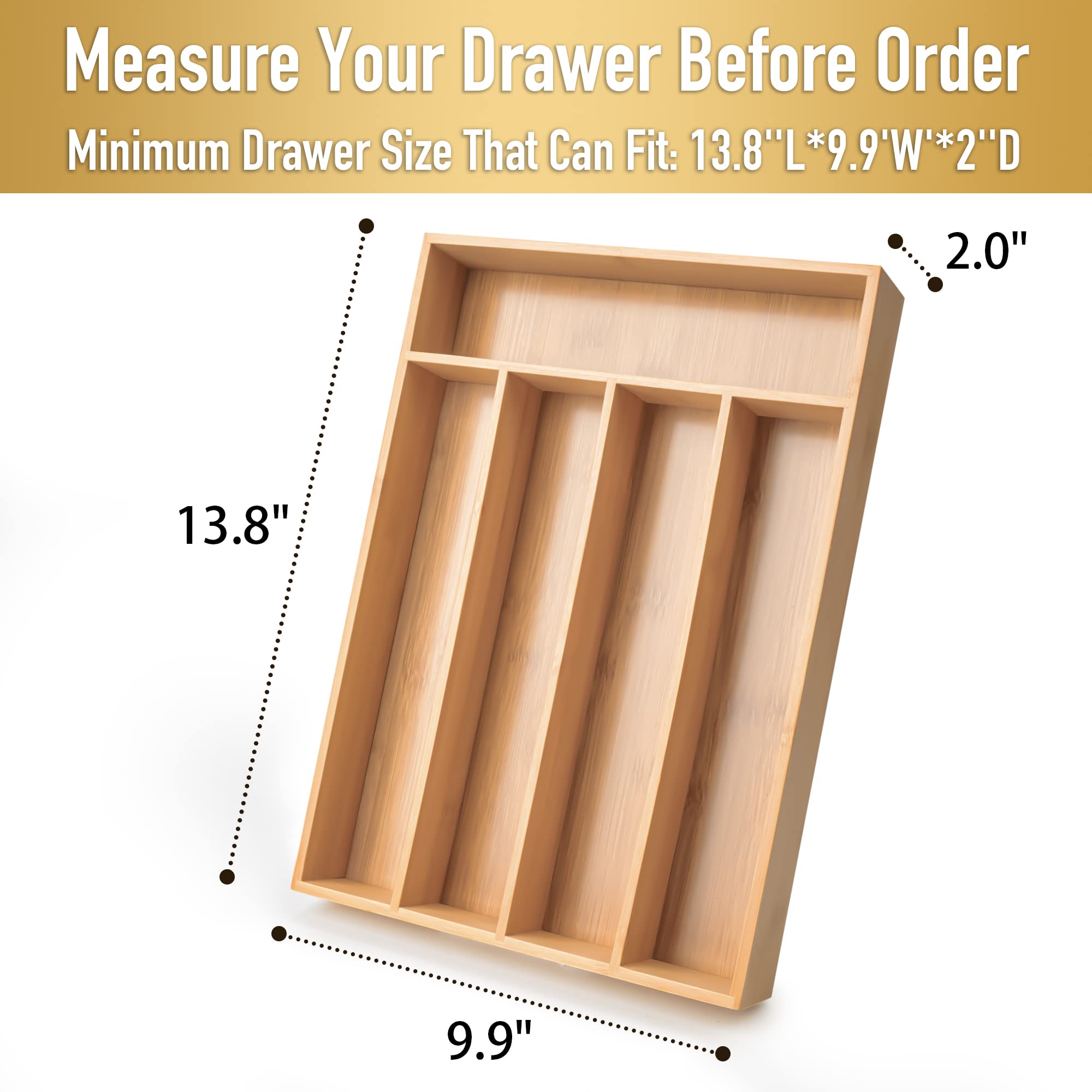 Bamboo Cutlery Drawer Organizer, 5 Slots – view 3
