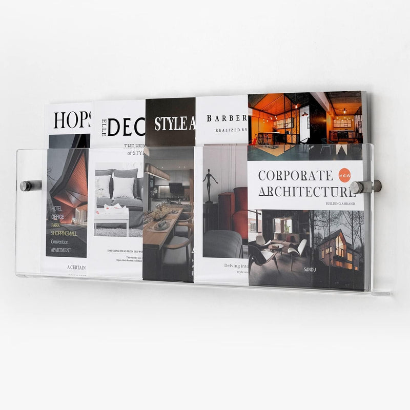 Duveesha 2-Pcs Clear Acrylic Magazine Holder, Wall Mount Hanging Bookshelf Magazine Rack - Brochure File Display Shelf for Waiting Room, Living Room, Office, Home (17 inch)
