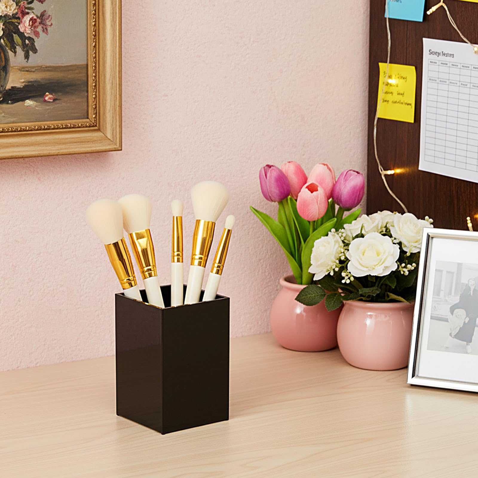 Black Acrylic Square Pen & Makeup Brush Holder, Set of 2 – view 4