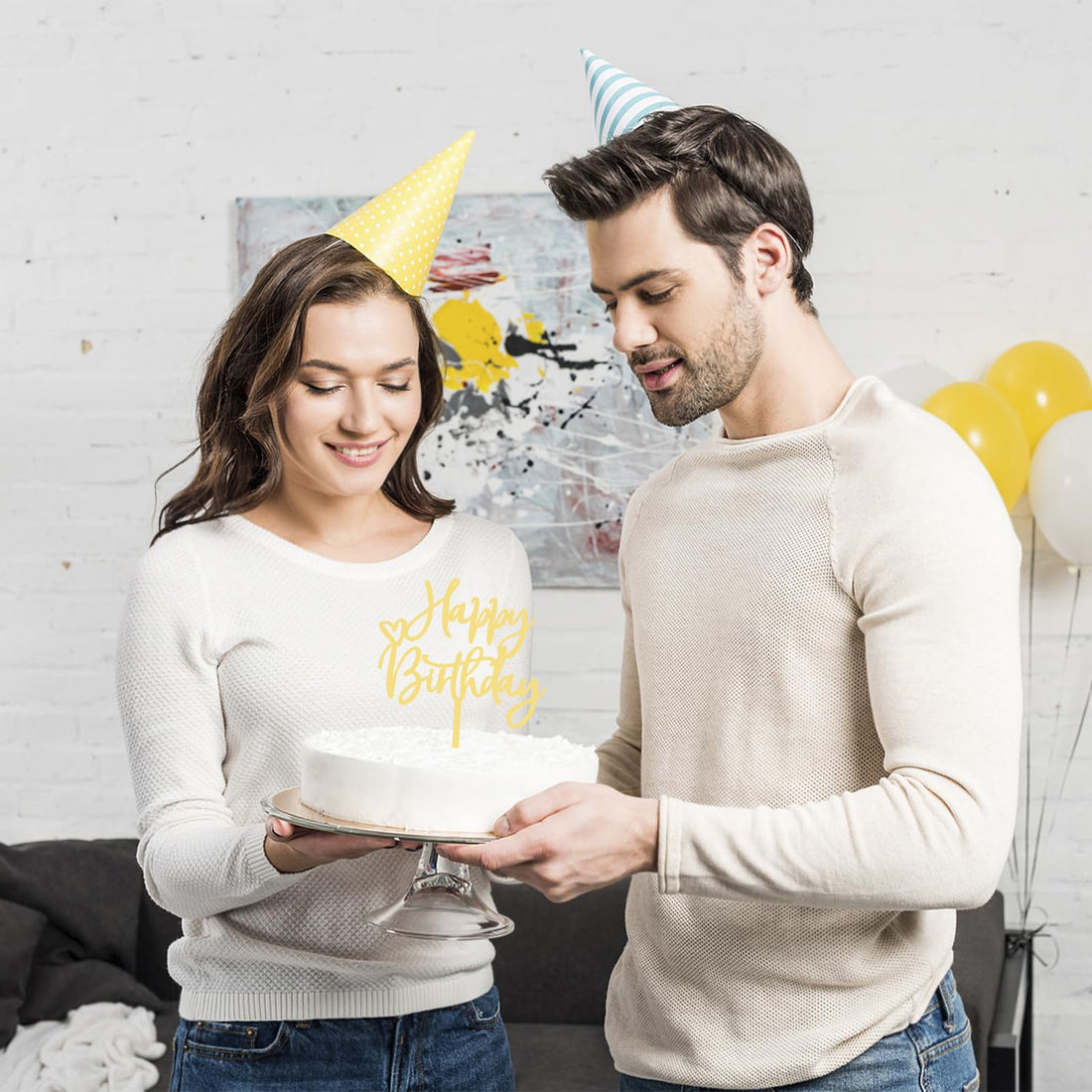 Gold Acrylic Happy Birthday Cake Topper Set – view 4