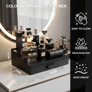 OIKASSU Cologne Organizer for Men,Wood Organizer with Drawer,Black