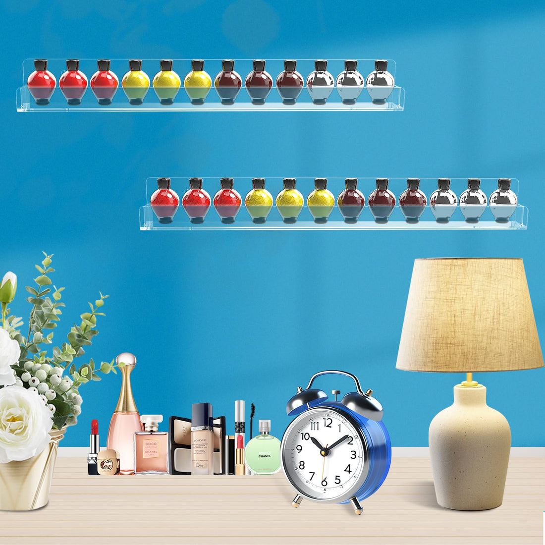 Clear Acrylic Nail Polish Wall Shelves with End Inserts, 15 Inch, Pack of 6 – view 5