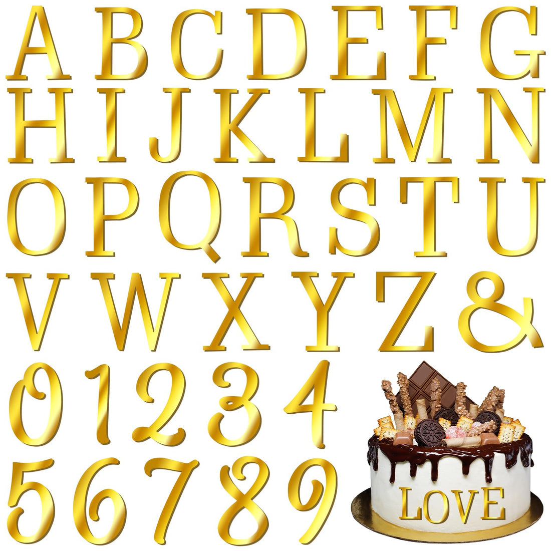 Gold Acrylic Alphabet Cake Toppers, 74-Pc