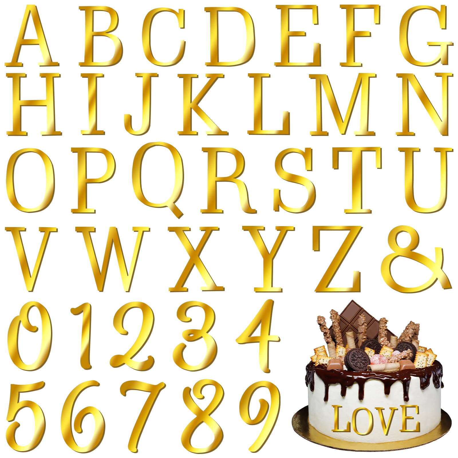 Gold Acrylic Alphabet Cake Toppers, 74-Pc – Yosham